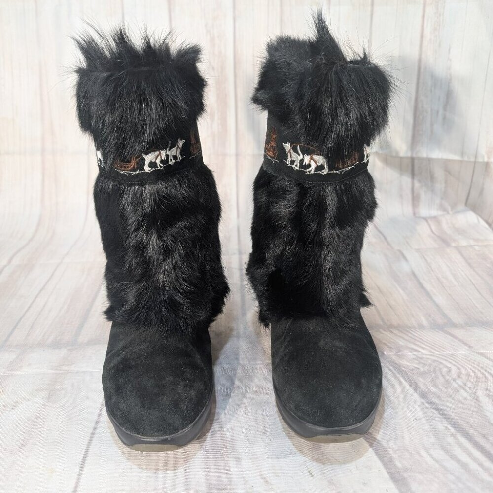 AiciBerllucci Women Black Suede Leather Sherpa Upper Comfort Casual Winter Boot